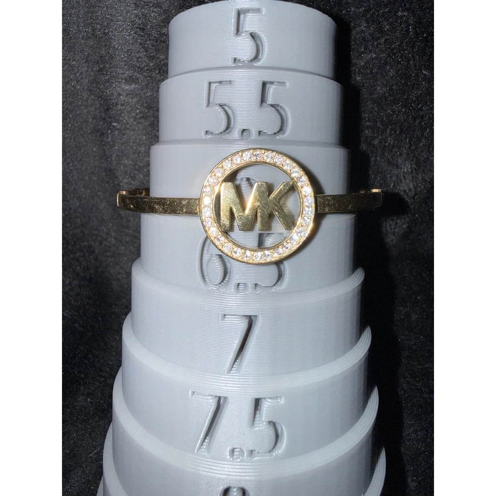 Michael Kors Gold Tone Pave MK Logo Hinge Bangle Bracelet